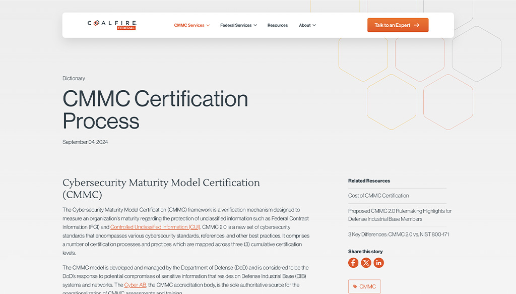 CMMC Certification website page